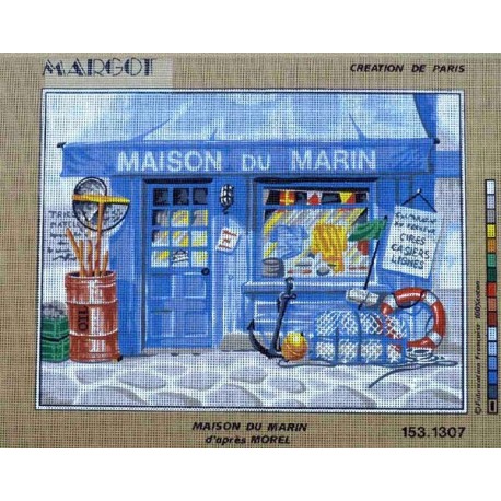 Canevas à broder 40 x 50 cm marque MARGOT création de Paris Thème la mer MAISON DU MARIN d'après Morel