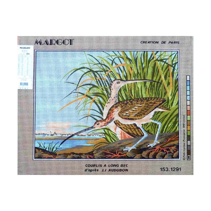 Canevas à broder 40 x 50 cm marque MARGOT création de Paris Thème OISEAUX les courlis à long bec fabrication française