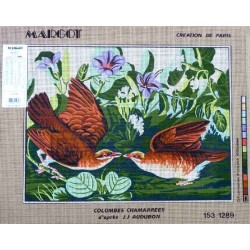 Canevas à broder 40 x 50 cm marque MARGOT création de Paris Thème OISEAUX COLOMBES CHAMARREES fabrication française