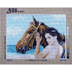 Canevas à broder 40 x 50 cm marque SEG de Paris Thème CHEVAL à l'oreille du cheval fabrication française