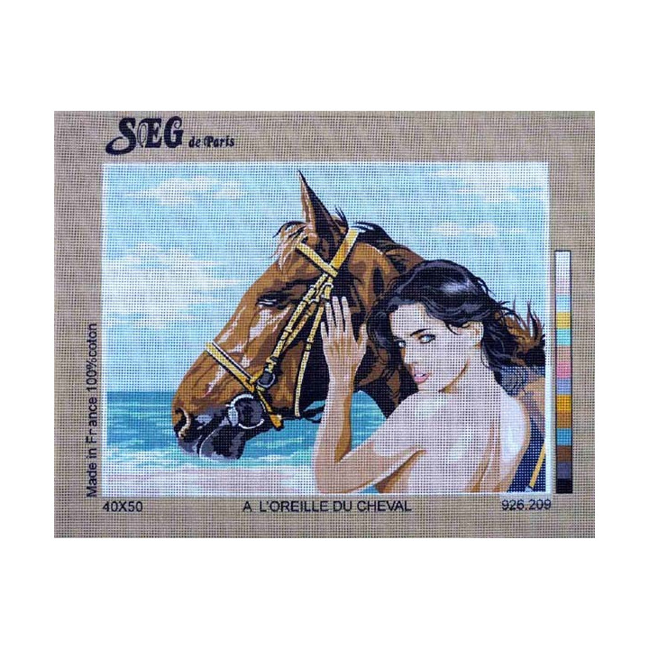 Canevas à broder 40 x 50 cm marque MARGOT création de Paris Thème CHEVAL à l'oreille du cheval fabrication française