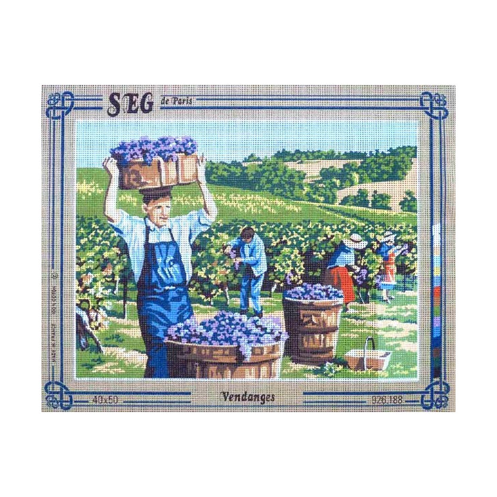 Canevas à broder 40 x 50 cm marque SEG de Paris Thème VENDANGES fabrication française