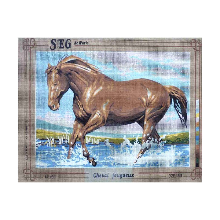 Canevas à broder 40 x 50 cm marque SEG de Paris Thème ANIMAUX cheval fougueux fabrication française