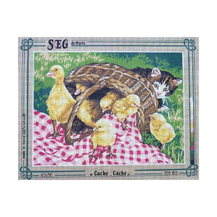 Canevas à broder 40 x 50 cm marque SEG de Paris Thème ANIMAUX canetons cache-cache fabrication française