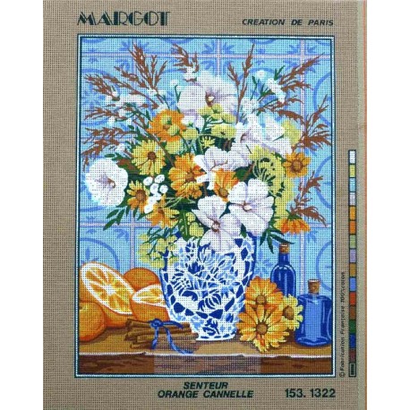 Canevas à broder 40 x 50 cm marque MARGOT création de Paris Thème FLEURS senteur orange cannelle fabrication française