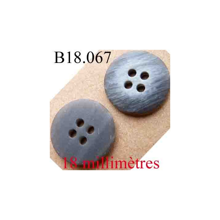 bouton 18 mm couleur gris et  marbré gris clair vainé 4 trous diamètre 18 mm