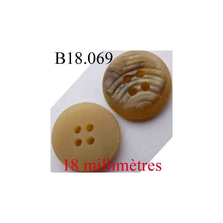 bouton 18 mm couleur marron clair et foncé vainé strié 4 trous diamètre 18 mm