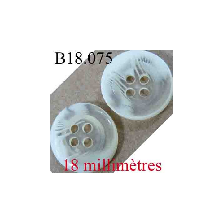 bouton 18 mm couleur blanc et transparent 4 trous diamètre 18 mm