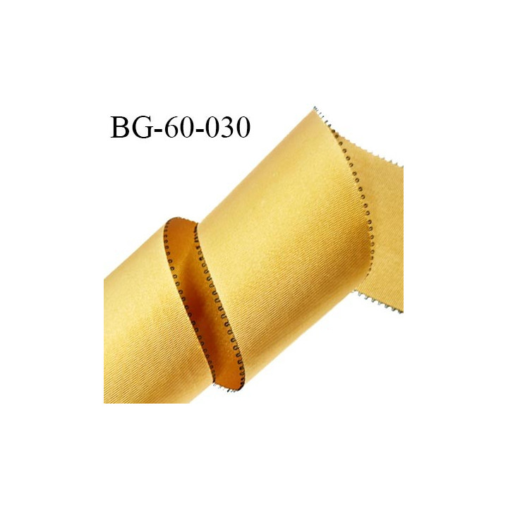 Galon ruban 60 mm ruban petit grain couleur or brillant avec picots noirs de chaque côté largeur 60 mm prix au mètre