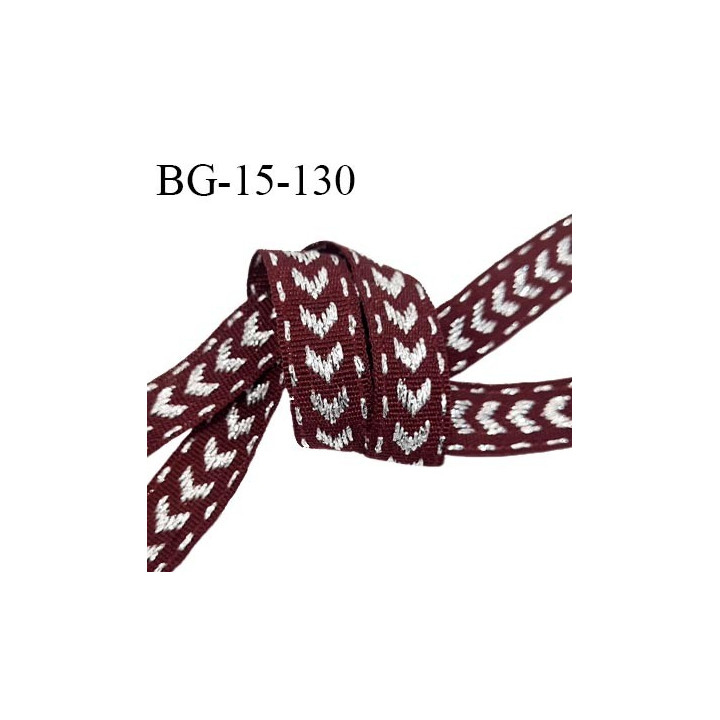 Galon ruban 15 mm gros grain couleur bordeaux avec surpiqûre couleur argenté largeur 15 mm prix au mètre