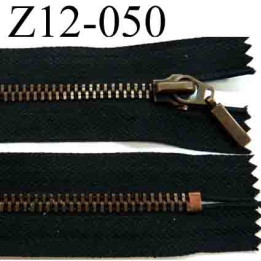 fermeture éclair longueur 12 cm couleur noir non séparable zip métal couleur bronze  largeur 3,1 cm largeur du zip 5 mm