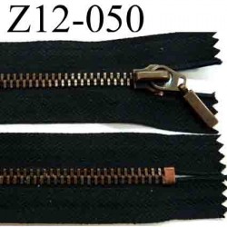 fermeture éclair longueur 12 cm couleur noir non séparable zip métal couleur bronze largeur 3,1 cm largeur du zip 5 mm