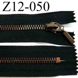 fermeture zip à glissière longueur 12 cm couleur noir non séparable zip métal couleur bronze largeur 3,1 cm largeur du zip 5 mm