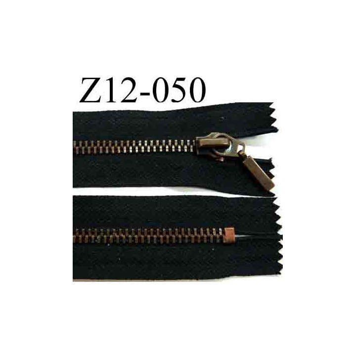 fermeture éclair longueur 12 cm couleur noir non séparable zip métal couleur bronze  largeur 3,1 cm largeur du zip 5 mm