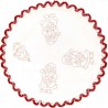 Napperon diamètre 27 cm pré imprimé à broder en toile de coton couleur naturelle avec finition dentelle rouge thème NOEL