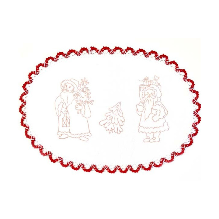 Napperon préimprimé à broder en toile de coton avec finition dentelle rouge thème NOEL point de tige conseillé