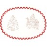Napperon ovale pré imprimé à broder en toile de coton couleur naturelle avec finition dentelle rouge thème NOEL
