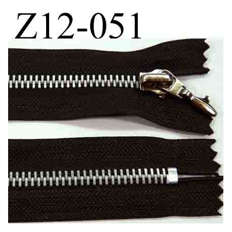 fermeture éclair longueur 12 cm couleur marron non séparable zip métal largeur 3,1 cm largeur du zip 6 mm