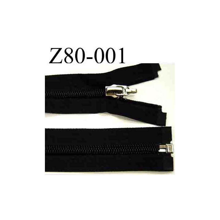 fermeture éclair longueur 80 cm couleur noir  séparable zip nylon largeur 3,1 cm largeur de la glissière 6.5 mm curseur métal