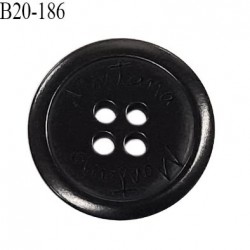 Bouton 20 mm haut de gamme en pvc couleur noir 4 trous inscription Montana diamètre 20 mm épaisseur 3 mm prix à l'unité