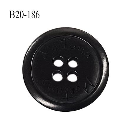 Bouton 20 mm haut de gamme couleur noir 4 trous inscription Montana diamètre 20 mm épaisseur 3 mm prix à l'unité