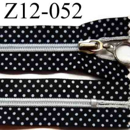 fermeture éclair 12cm  noir a points blanc non séparable glissière nylon couleur  largeur 3cm glissière 6mm curseur métal 