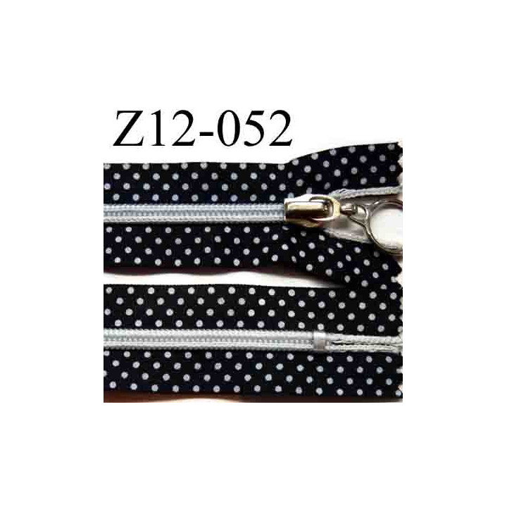 fermeture éclair 12cm  noir a points blanc non séparable glissière nylon couleur  largeur 3cm glissière 6mm curseur métal 