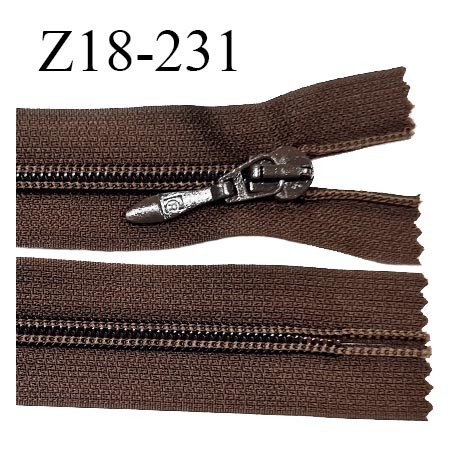 Fermeture zip 18 cm non séparable couleur chocolat largeur 3.3 cm zip nylon longueur 18 cm prix à l'unité