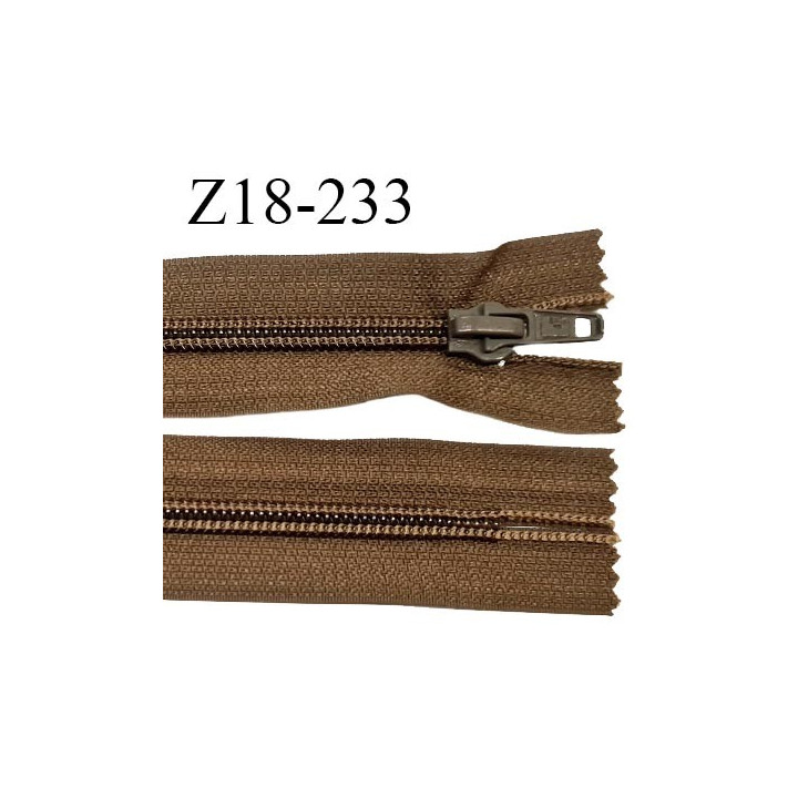 Fermeture zip 18 cm non séparable couleur marron largeur 3.3 cm zip nylon longueur 18 cm prix à l'unité