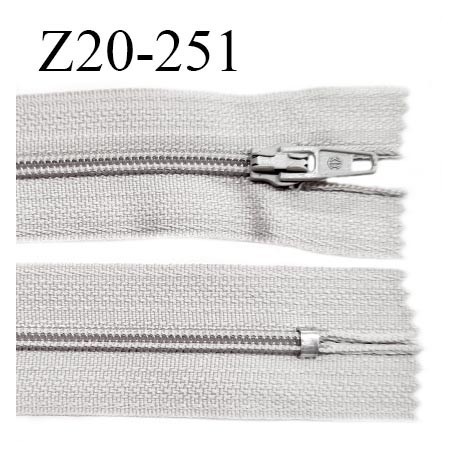 Fermeture zip 20 cm non séparable couleur gris glissière nylon invisible largeur 5 mm longueur 20 cm prix à l'unité