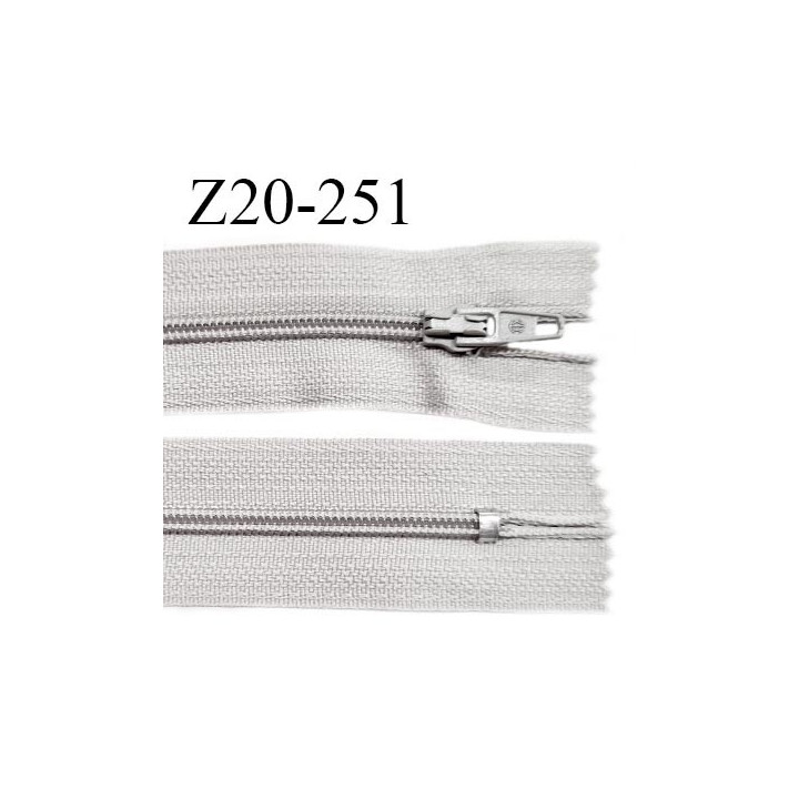 Fermeture zip 20 cm non séparable couleur gris glissière nylon invisible largeur 5 mm longueur 20 cm prix à l'unité
