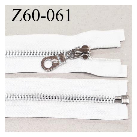 Fermeture zip 60 cm séparable couleur blanc zip glissière métal largeur 7 mm longueur 60 cm largeur 32 mm prix à l'unité