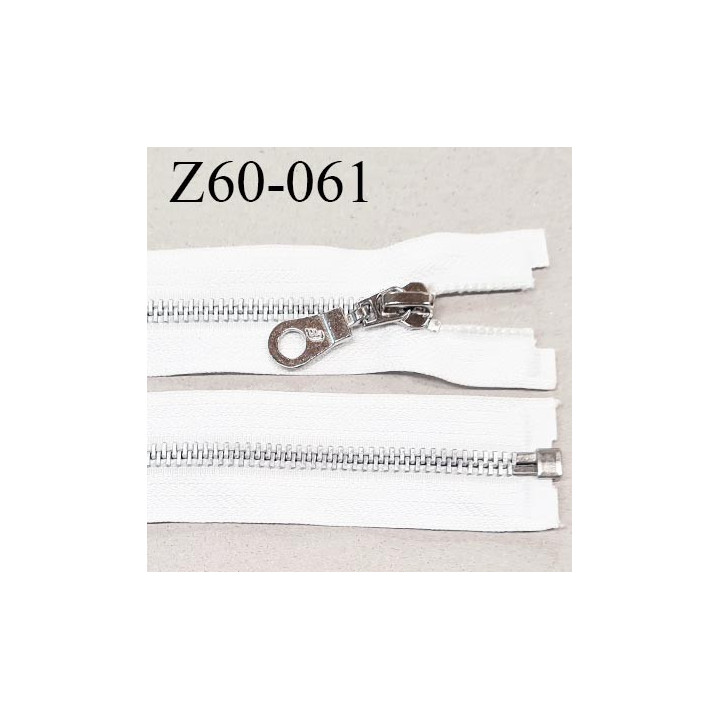 Fermeture zip 60 cm séparable couleur blanc zip glissière métal largeur 7 mm longueur 60 cm largeur 32 mm prix à l'unité