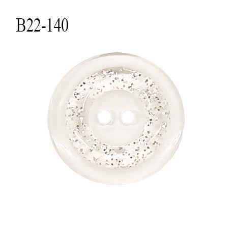 Bouton 22mm en pvc translucide avec paillettes argentées 2 trous diamètre 22 mm épaisseur 3.5 mm prix à la pièce