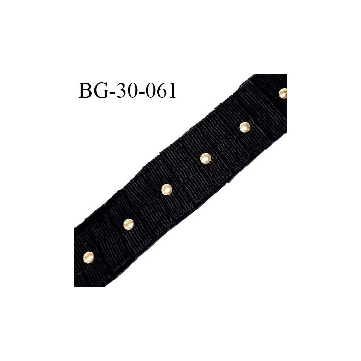 Galon ruban 30 mm en tissu noir froncé avec un rivet couleur laiton tous les 2.5 cm largeur 30 mm prix au mètre