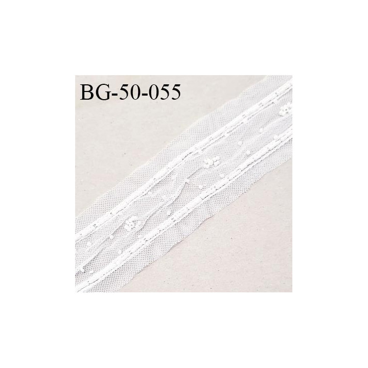 Galon ruban 50 mm couleur naturel perles brodées sur tulle largeur 50 mm prix au mètre