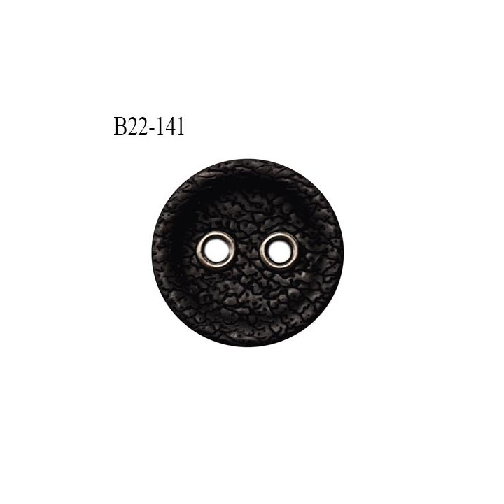 Bouton 22 mm en pvc avec un face imitation cuir couleur noir 2 trous avec oeillets couleur chrome prix à la pièce