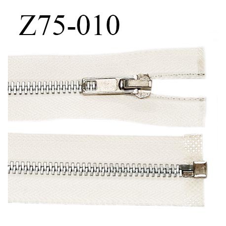 Fermeture zip 75 cm séparable à glissière couleur naturel écru longueur 75 cm largeur 3 cm glissière métal prix à la pièce