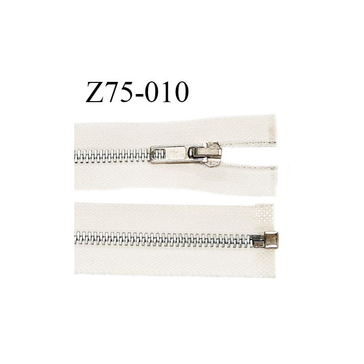Fermeture zip 75 cm séparable à glissière couleur naturel écru longueur 75 cm largeur 3 cm glissière métal prix à la pièce