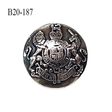 Bouton 20 mm métal couleur chrome vieilli avec motif blason accroche avec un anneau diamètre 20 mm prix à l'unité
