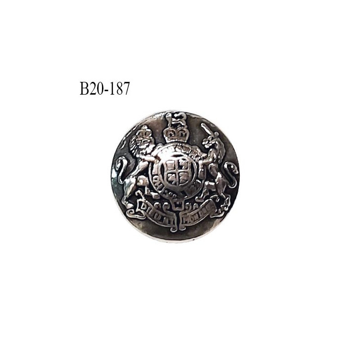 Bouton 20 mm métal couleur chrome vieilli avec motif blason accroche avec un anneau diamètre 20 mm prix à l'unité