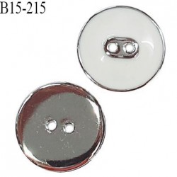 Bouton 15 mm en pvc couleur chrome acier et blanc très beau 2 trous diamètre 15 mm épaisseur 3.5 mm prix à l'unité