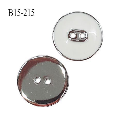 Bouton 15 mm en pvc couleur chrome acier et blanc très beau 2 trous diamètre 15 mm épaisseur 3.5 mm prix à l'unité