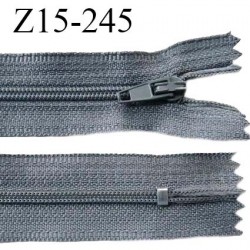 Fermeture zip 15 cm couleur gris non séparable largeur 2.5 cm glissière nylon largeur 4 mm longueur 15 cm prix à l'unité