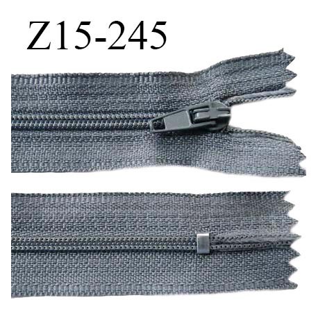 Fermeture zip 15 cm couleur gris non séparable largeur 2.5 cm glissière nylon largeur 4 mm longueur 15 cm prix à l'unité