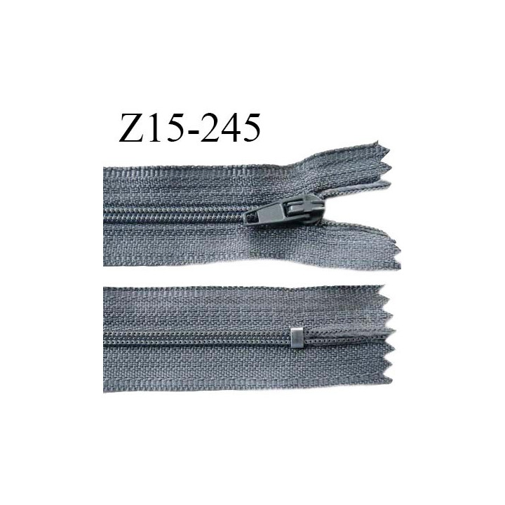 Fermeture zip 15 cm couleur gris non séparable largeur 2.5 cm glissière nylon largeur 4 mm longueur 15 cm prix à l'unité