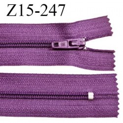 Fermeture zip 15 cm couleur mauve non séparable largeur 2.5 cm glissière nylon largeur 4 mm longueur 15 cm prix à l'unité