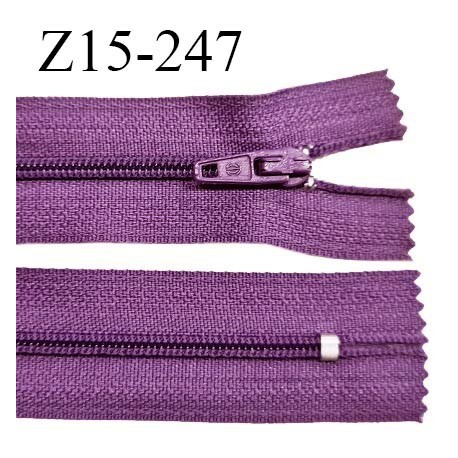 Fermeture zip 15 cm couleur mauve non séparable largeur 2.5 cm glissière nylon largeur 4 mm longueur 15 cm prix à l'unité