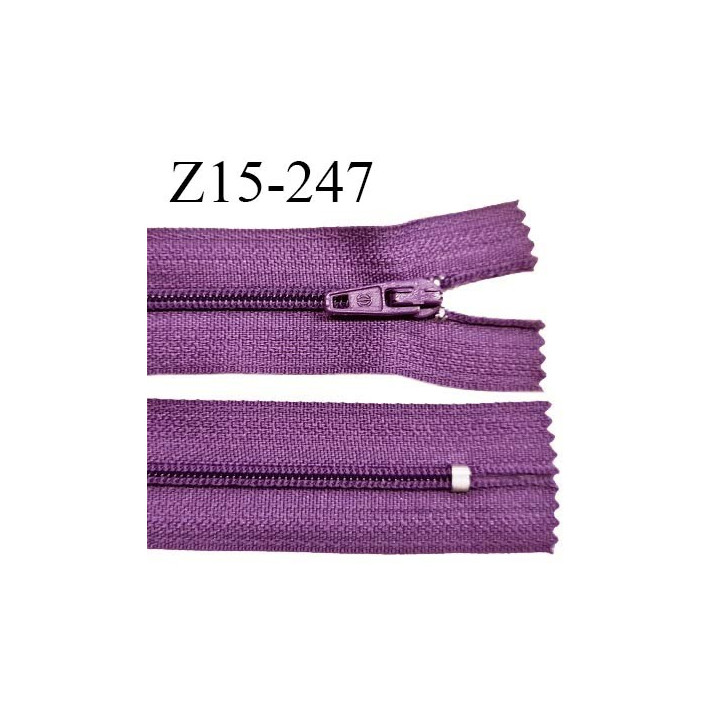 Fermeture zip 15 cm couleur mauve non séparable largeur 2.5 cm glissière nylon largeur 4 mm longueur 15 cm prix à l'unité