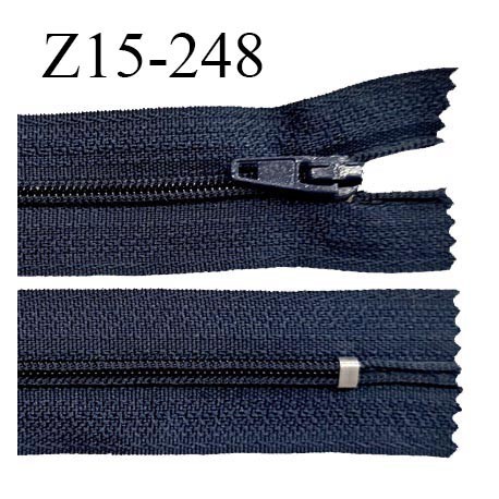 Fermeture zip 15 cm couleur bleu marine non séparable largeur 2.5 cm glissière nylon largeur 4 mm longueur 15 cm prix à l'unité